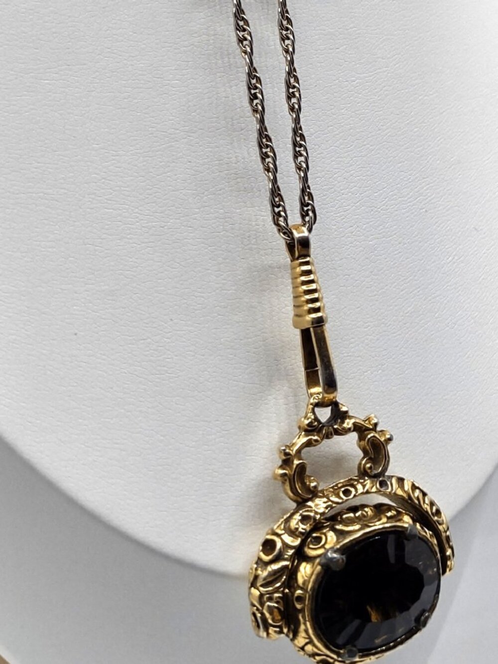 Goldette Necklace Lariat Slide Flip Fob Smoky Quartz Stone 18" L Vintage-1960's - Picture 11 of 16